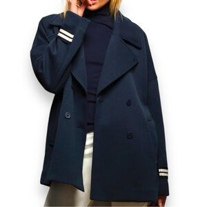 Tretorn Scuba Nautical Peacoat Jacket Coat in Anchor Blue Oversized Sz Small NWT